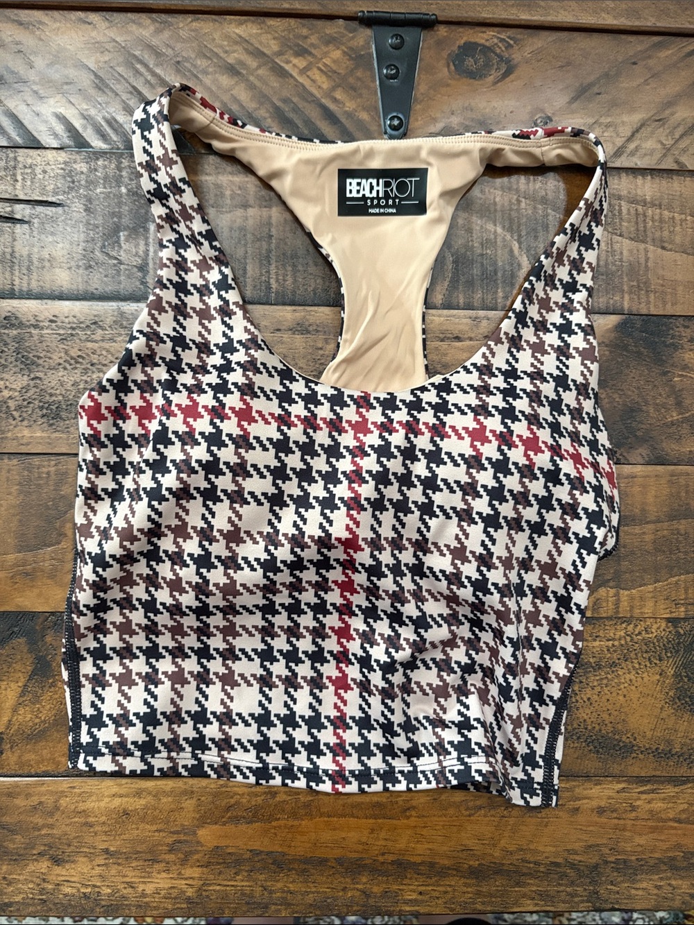 Beach Riot Beige, Black & Red Houndstooth Crop Top